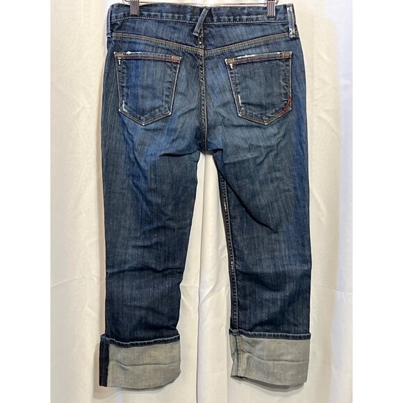 Banana Republic Womens Distressed Denim Jeans Size 4 Cuffed Hem Medium Wash Cott - Picture 2 of 11